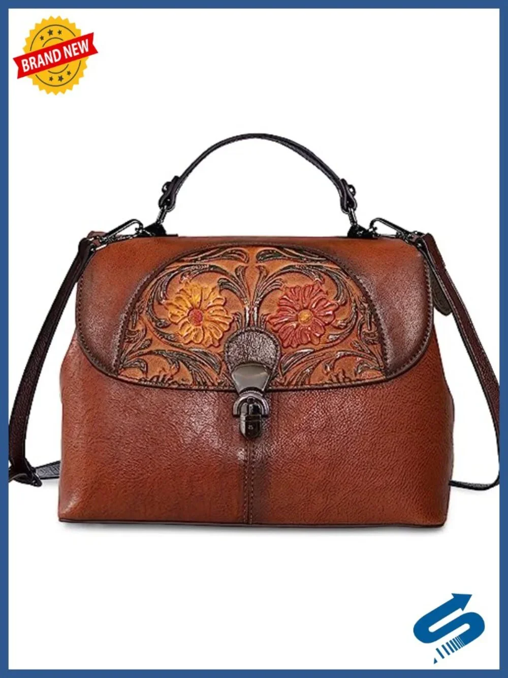 Vintage Handmade Embossed Leather Crossbody Hobo Bag Satchel